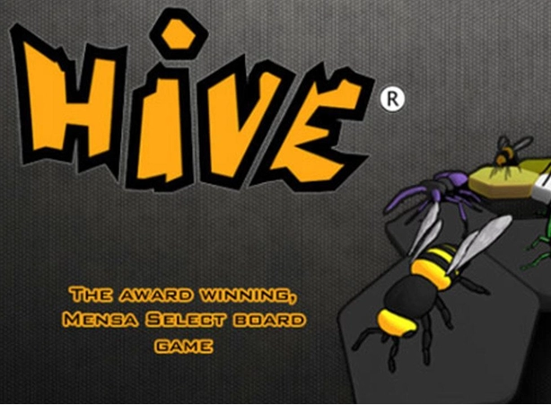 De hoes van het spel Hive met een afbeelding van een bij.