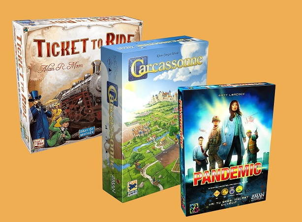 Spelset met de spellen Ticket to Ride, Carcassonne en Pandemic