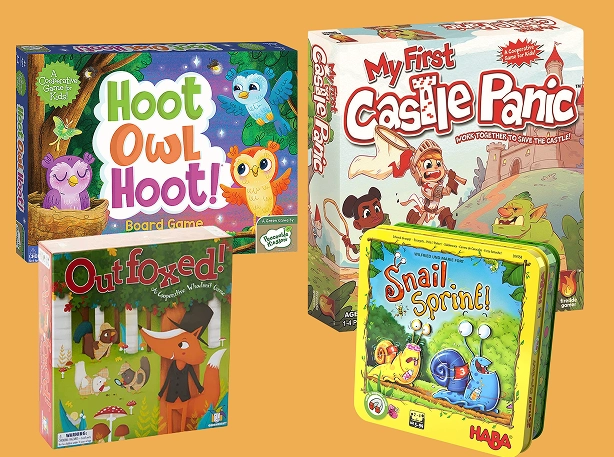 Speelset met de spellen Hoot Owl Hoot, My First Castle Panic, Outfoxed! en Snail Sprint