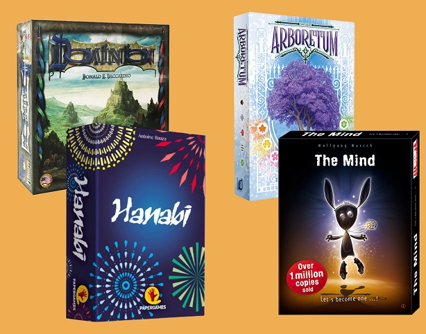 Spelset met de spellen Dominion, Arboretum, The Mind en Hanabi