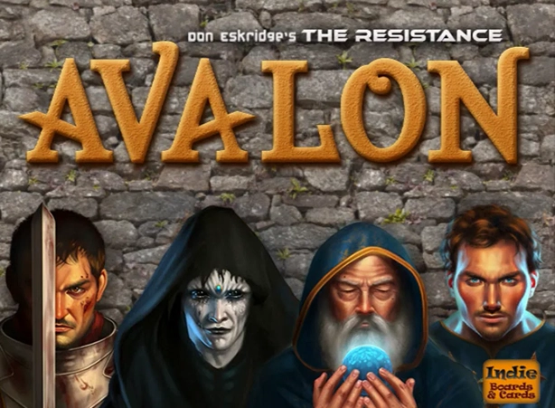 De cover van de game The Resistance: Avalon met afbeeldingen van de personages uit de game.