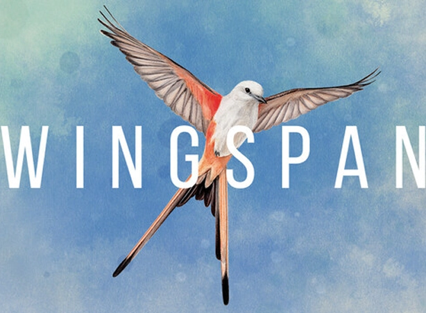 De hoes van het spel Wingspan met een afbeelding van een vogel.